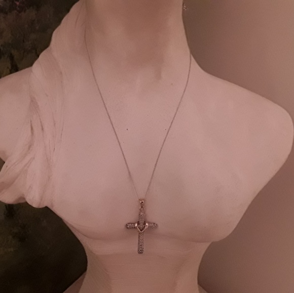 925 STERLING GOLD/SILVER CROSS NECKLACE, 18 "CHAIN - Picture 7 of 8